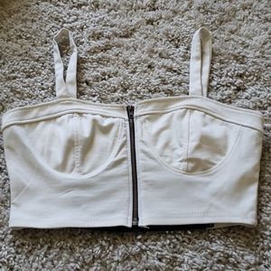 White Zip Crop Bandeau